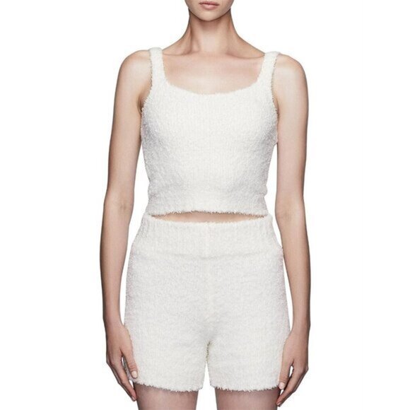 SKIMS Tops - Skims Women's White Cozy Knit Bouclé Scoop Neck Tank Top Size L/XL NWT